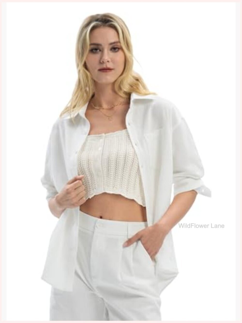 Linen Button Down Shirt Long Sleeve Loose Fit Summer Blouse Casual Beach Top - Picture 4 of 7